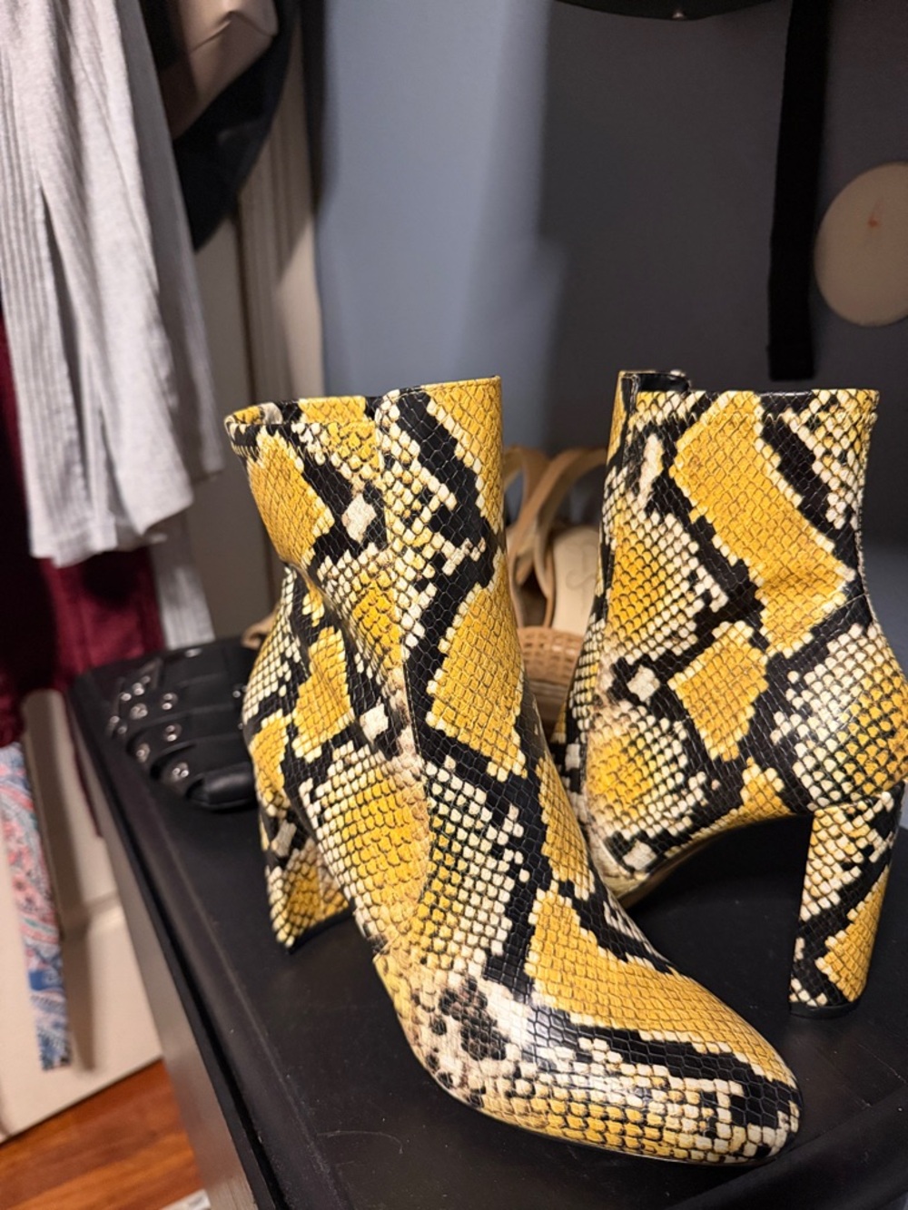 Aldo Yellow Snake Print Ankle Boots